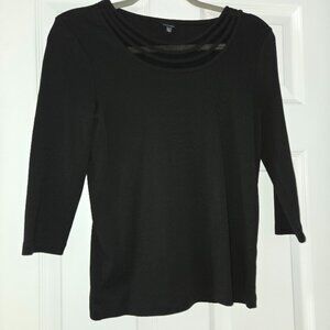Rafaella Black Round Neck Cotton Top with Mesh Detail Size S